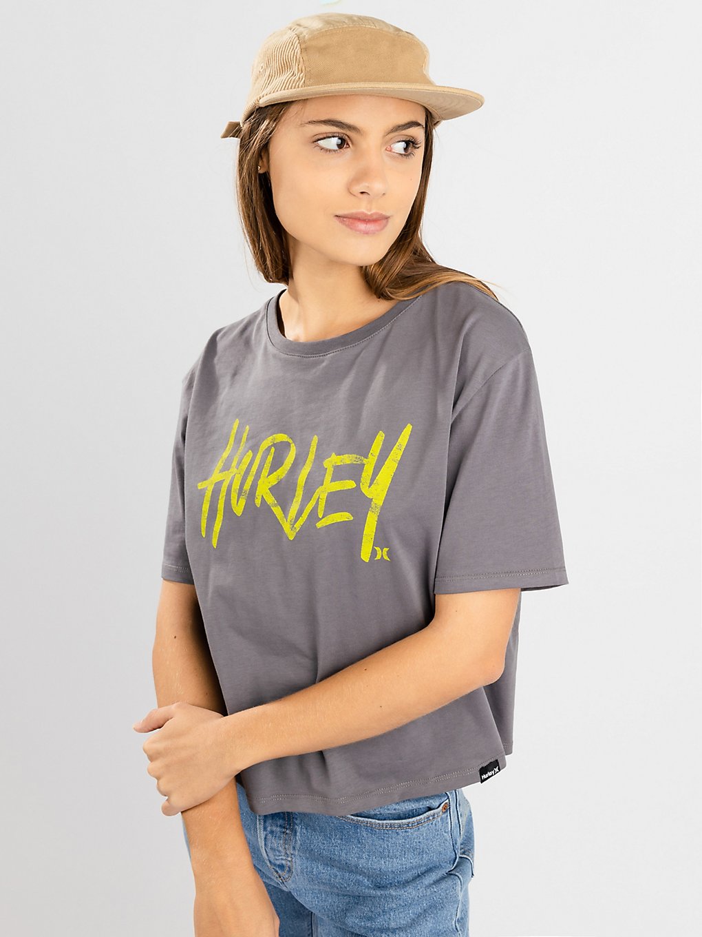 Image of Hurley Oceancare Washed Cropped T-Shirt grigio