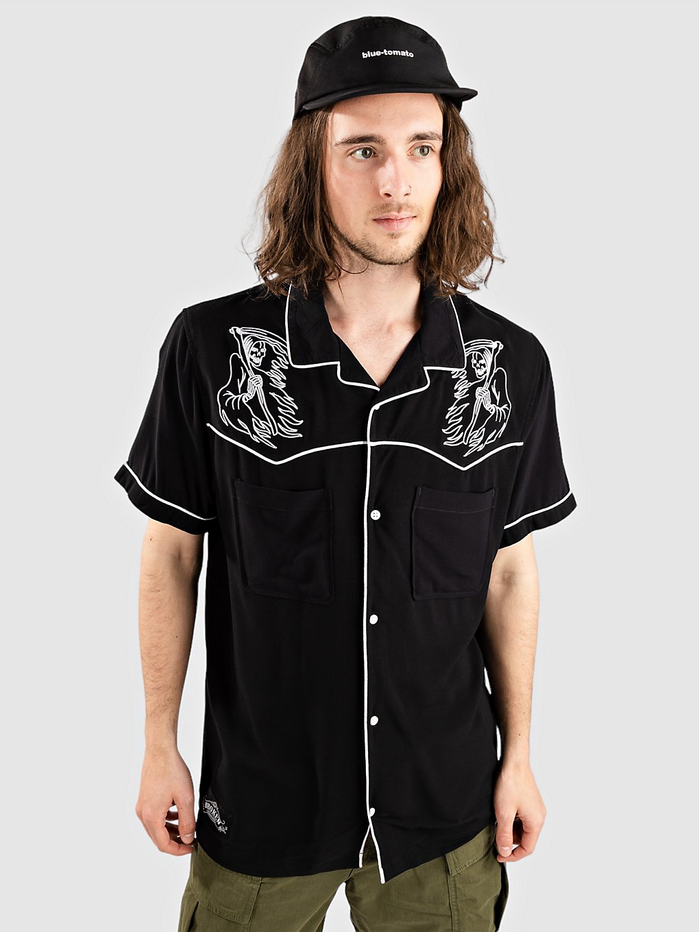 Image of Broken Promises Duality Embroidered Button Up Camicia nero