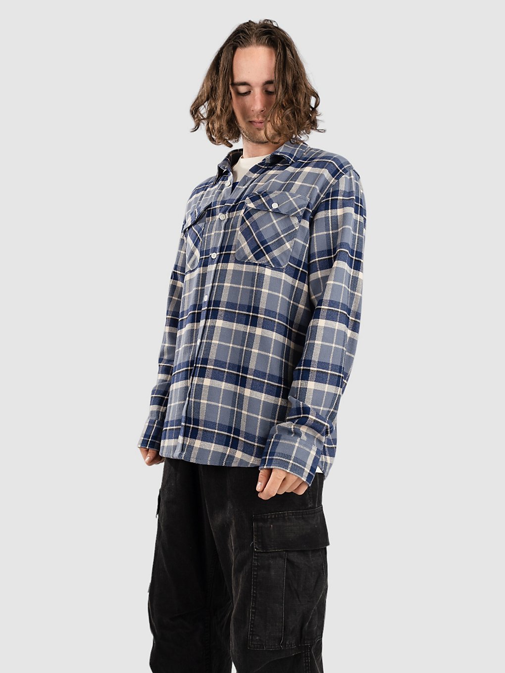 Image of Brixton Bowery Flannel Camicia blu