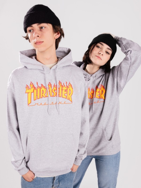 Thrasher Flame Hoodie grey mottled