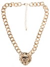 Stone and Locket Lion Head Gold Chain Necklace