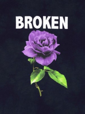 broken t shirt with purple rose