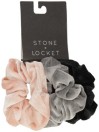 Stone and Locket Velvet 3Pk Scrunchie