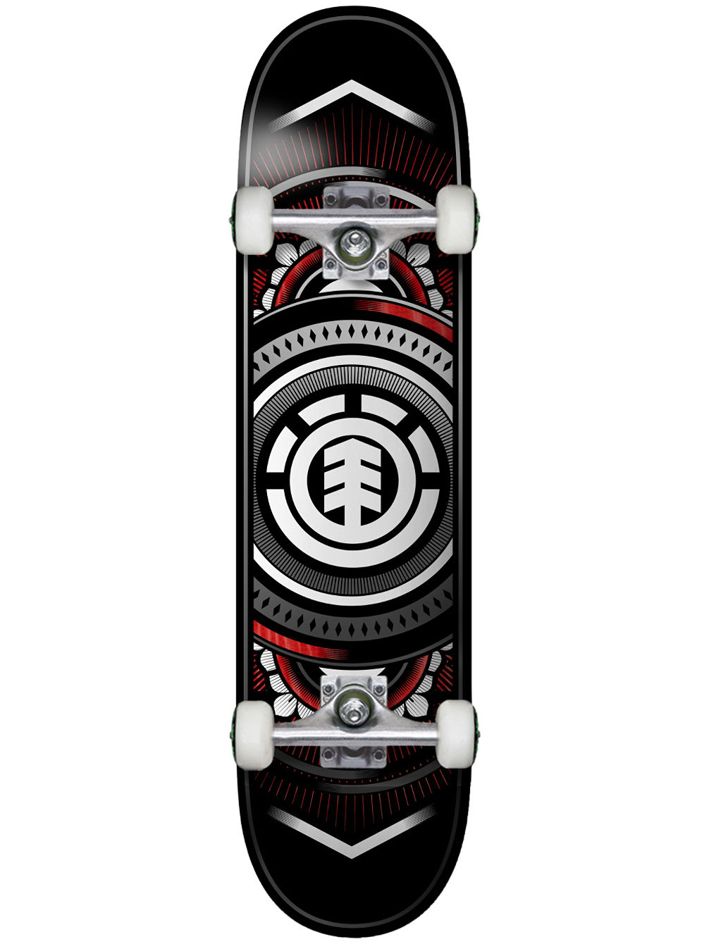 Hatched Red Silver 7.5&amp;#034; Skateboard Completo