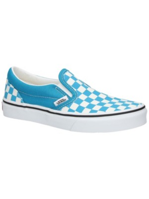 checkerboard vans slip on blue