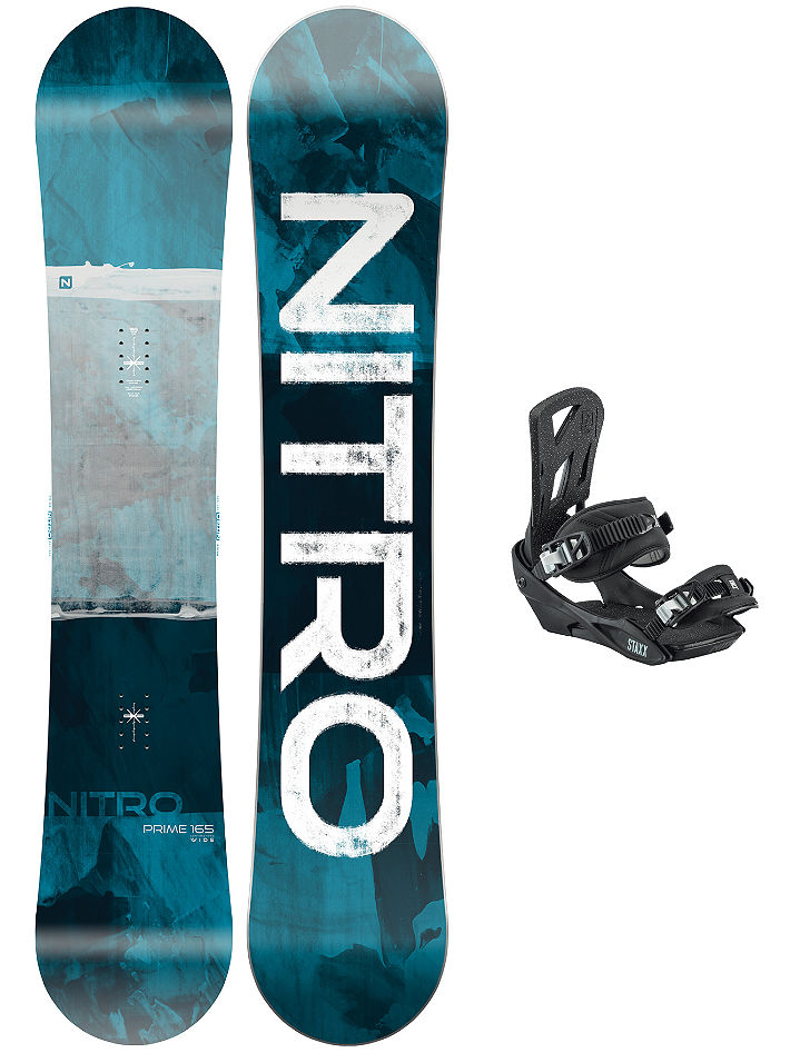 Nitro Prime Overlay 165 + Staxx L 2021 Snowboard set bij Blue