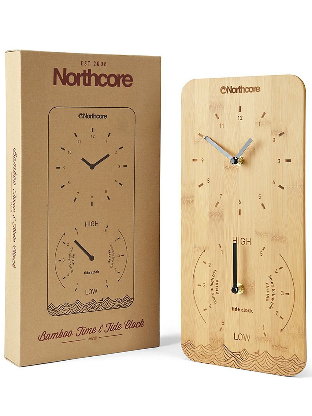 Northcore Bamboo Time And Tide Wall Clock marron