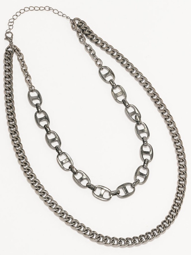 Stone and Locket Gunmetal Bottlecap Chain Necklace