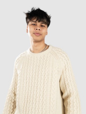 Recycled Wool-Blend Cable Knit Crewneck Svetr