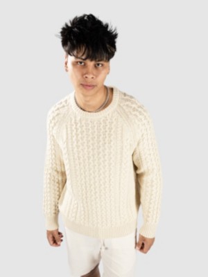 Recycled Wool-Blend Cable Knit Crewneck Genser