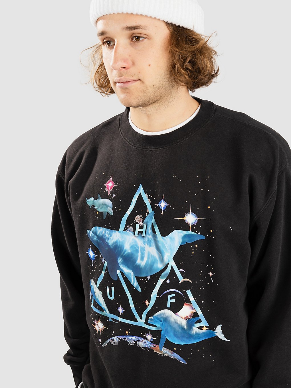 HUF Space Dolphins Wash Crewneck Sweater black kaufen