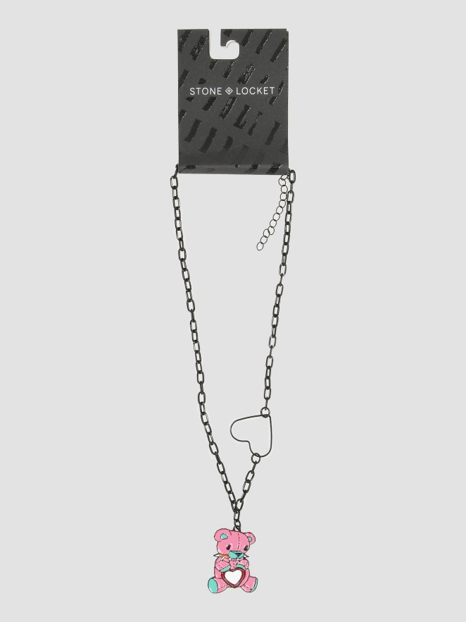Stone and Locket Spike Bear Kette
