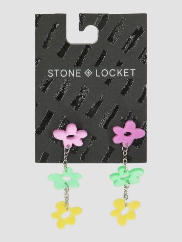 Stone and Locket Flower Drop Earrings