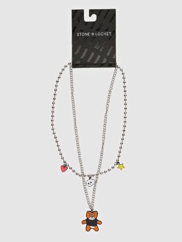 Stone and Locket Teddy Layered Collier