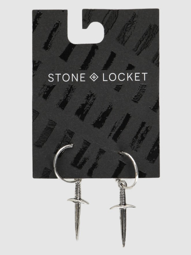 Stone and Locket Dagger Earrings