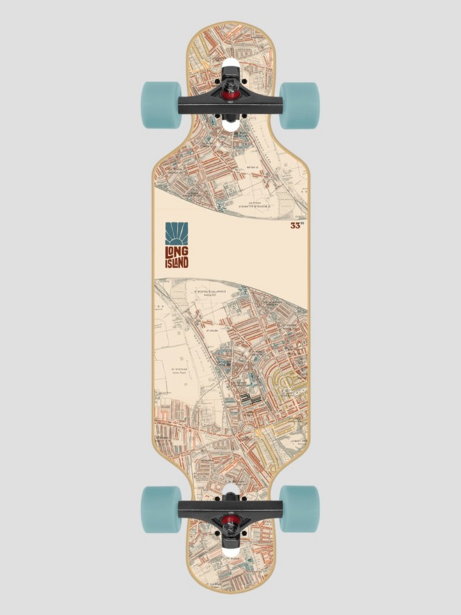 Long Island Longboards Maps 32.85″X9″ Mini Drop Longboard Completo