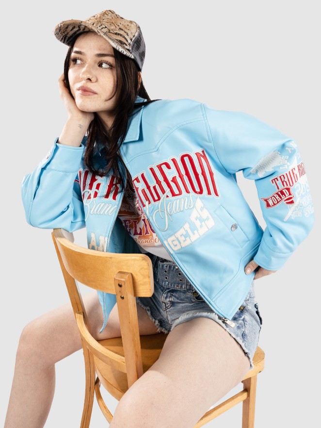 True Religion Branded Pu Varsity Jacket