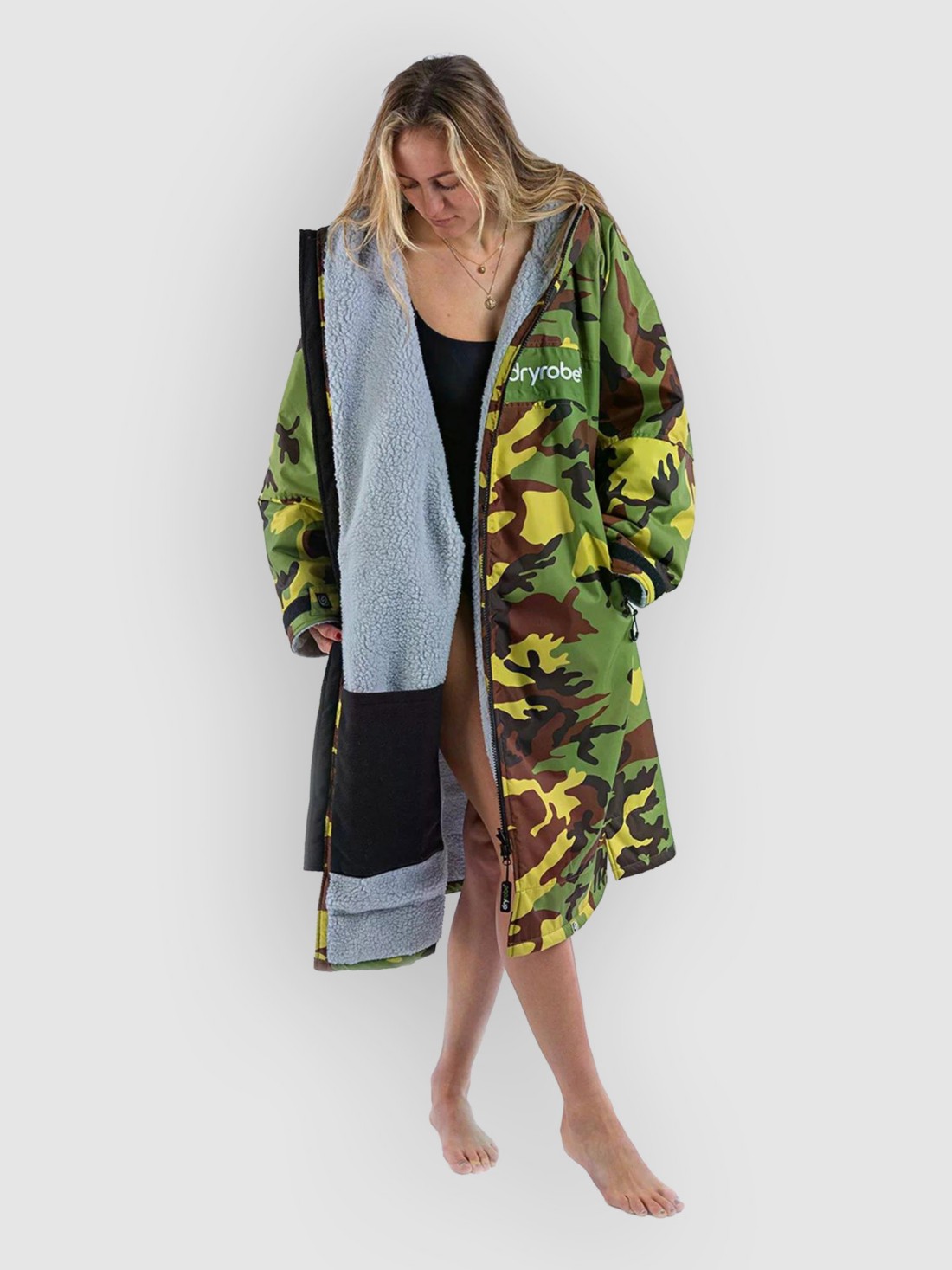 Dryrobe Advance Long Sleeve Surf Poncho green camo grey remix