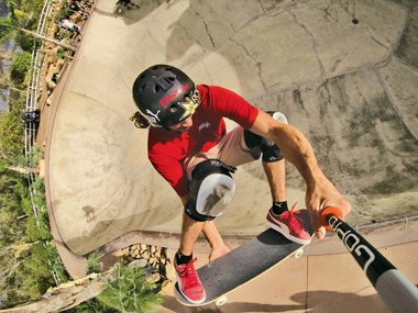 Skater with knee pads