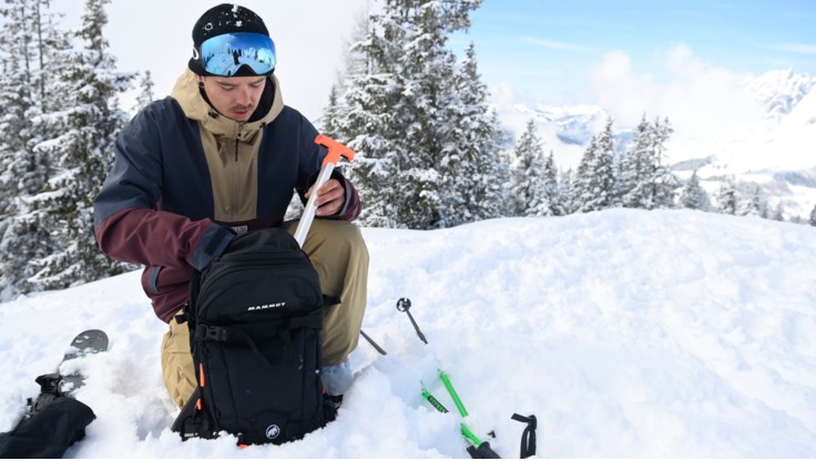 Avalanche backpacks which have space for shovels and probes by BCA and Jones