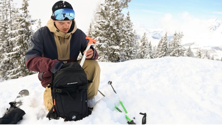 Avalanche backpacks which have space for shovels and probes by BCA and Jones