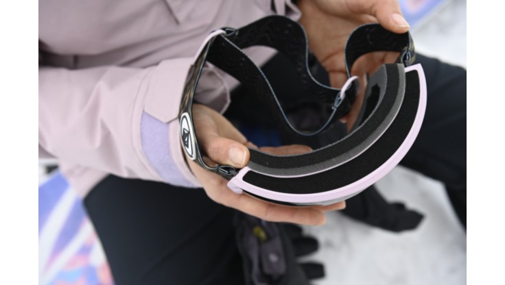 The inside of snowboard goggles with three-dimensional foam