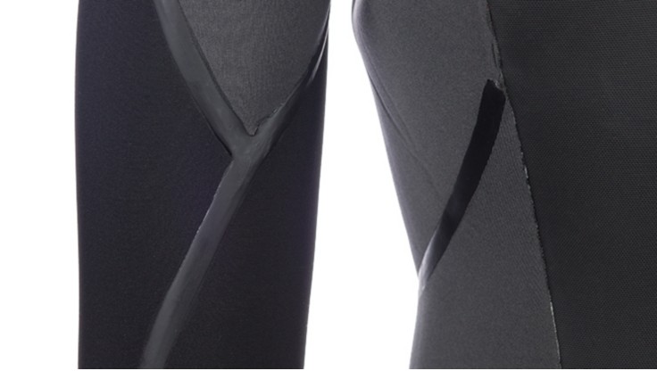 The inside of wetsuit legs with liquid seam sealing