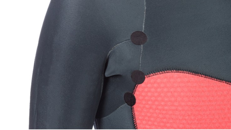 The inside of the shoulder of a wetsuit with GBS seams