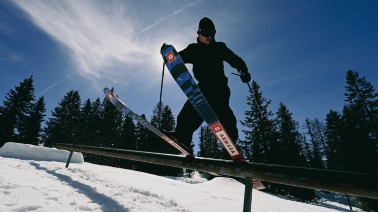 A Blue Tomato Team Rider on a rail at Nordkette