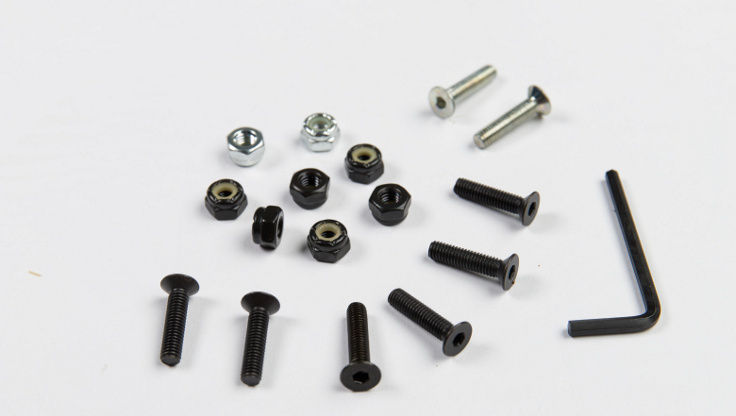 Screws and bolts for attaching skateboard trucks to decks